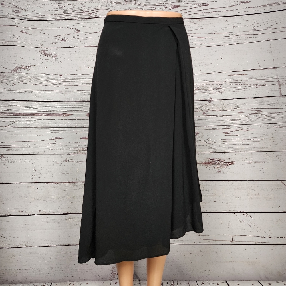 TY-LR Black 100%  Viscose Faux-Wrap Midi Skirt - Sample - Small (Estimated) NWOT